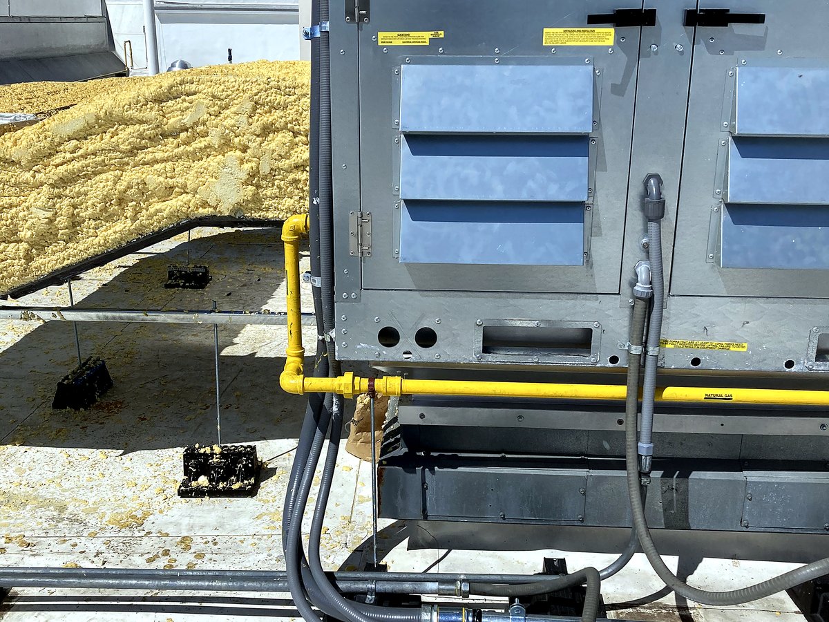 Rooftop unit electrical panel with gas line connections